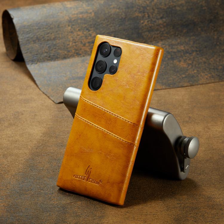 For Samsung Galaxy S25 Ultra 5G Fierre Shann Retro Oil Wax Texture Card Slots PU Leather Phone Case