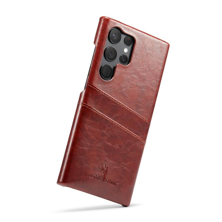 For Samsung Galaxy S25 Ultra 5G Fierre Shann Retro Oil Wax Texture Card Slots PU Leather Phone Case