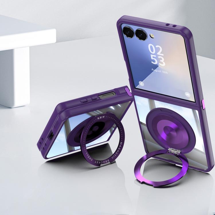 For Samsung Galaxy Z Flip7 5G 360 Holder MagSafe Acrylic Hybrid TPU Phone Case