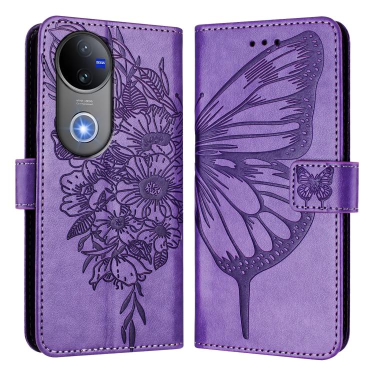 For vivo V50 Global Embossed Butterfly Leather Phone Case