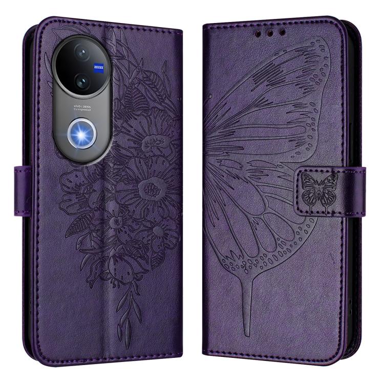 For vivo V50 Global Embossed Butterfly Leather Phone Case