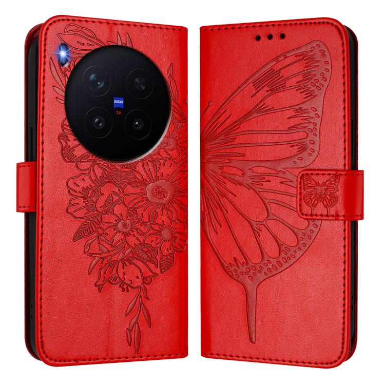 For vivo X300 Pro Embossed Butterfly Leather Phone Case