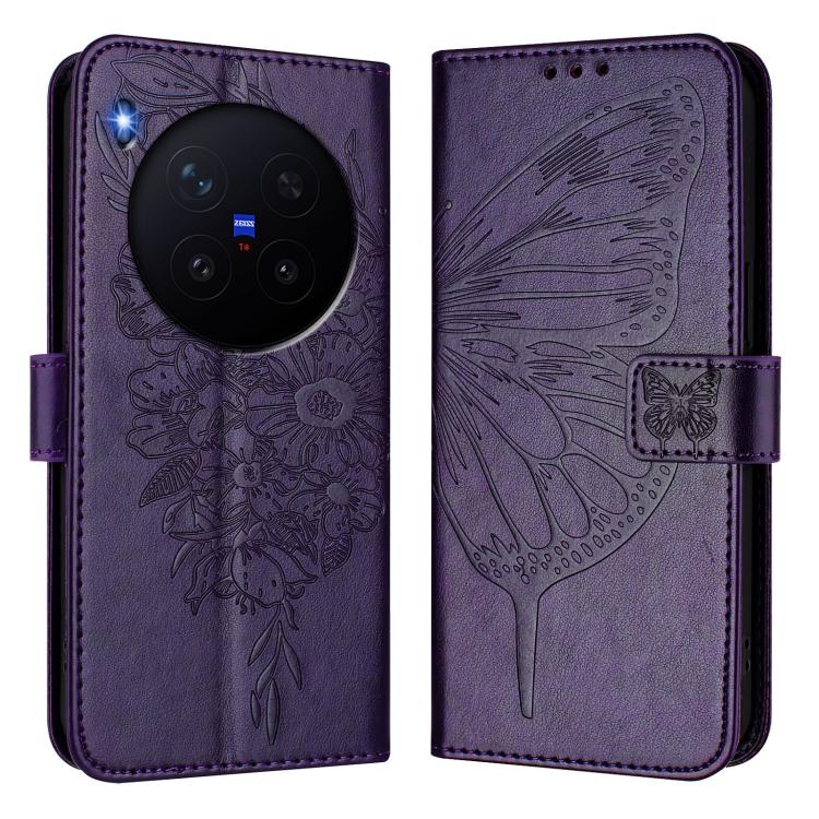 For vivo X300 Pro Embossed Butterfly Leather Phone Case