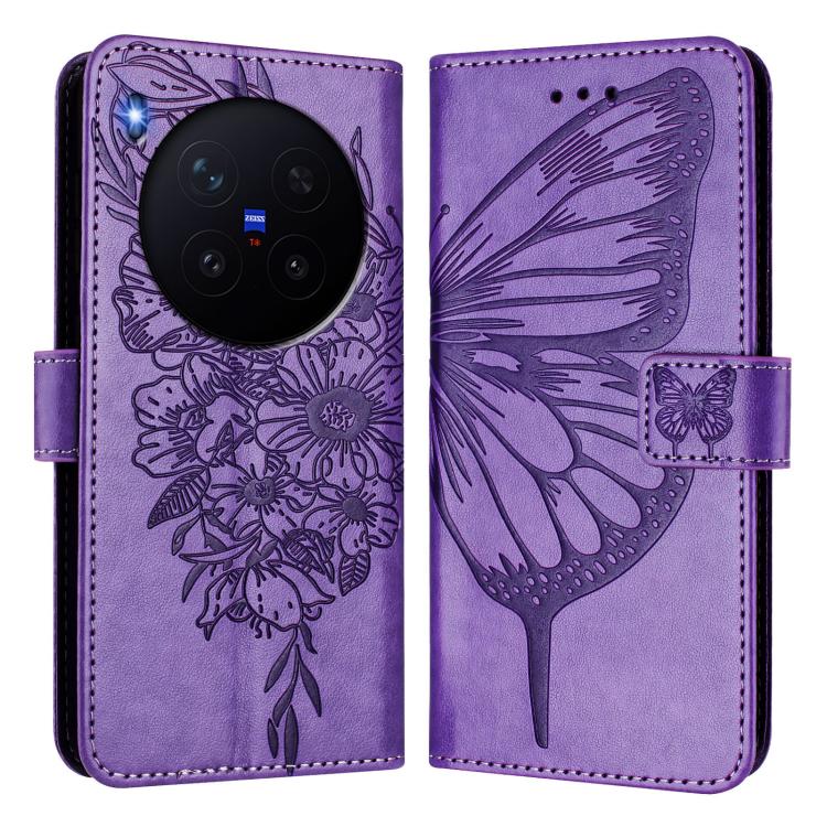 For vivo X300 Embossed Butterfly Leather Phone Case
