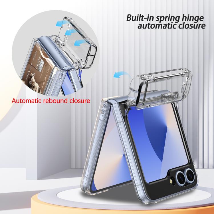 For Samsung Galaxy Z Flip6 5G Spring Rubber Chain Card Slot PC Folding Phone Case with Stand