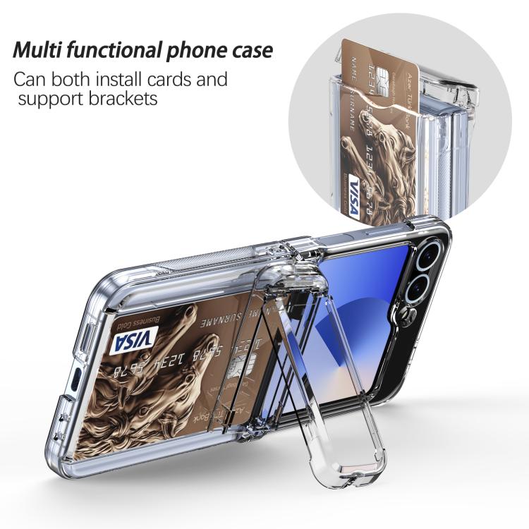 For Samsung Galaxy Z Flip6 5G Spring Rubber Chain Card Slot PC Folding Phone Case with Stand
