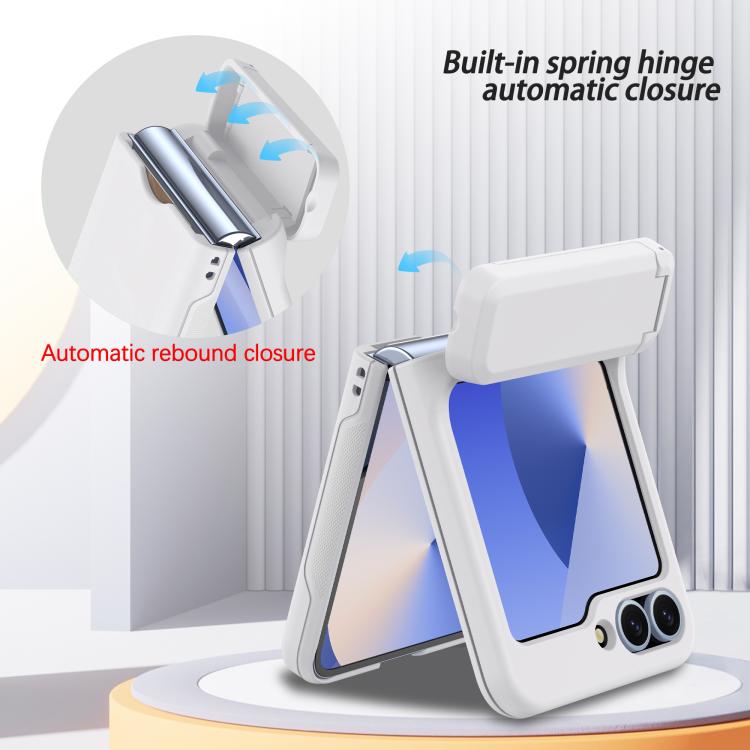 For Samsung Galaxy Z Flip6 5G Spring Rubber Chain Card Slot PC Folding Phone Case with Stand