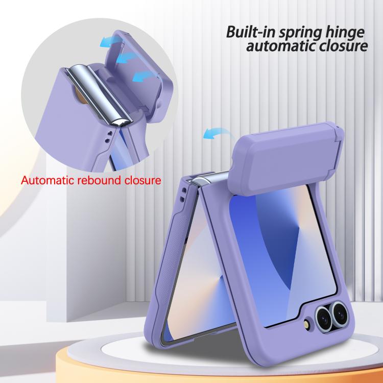 For Samsung Galaxy Z Flip6 5G Spring Rubber Chain Card Slot PC Folding Phone Case with Stand