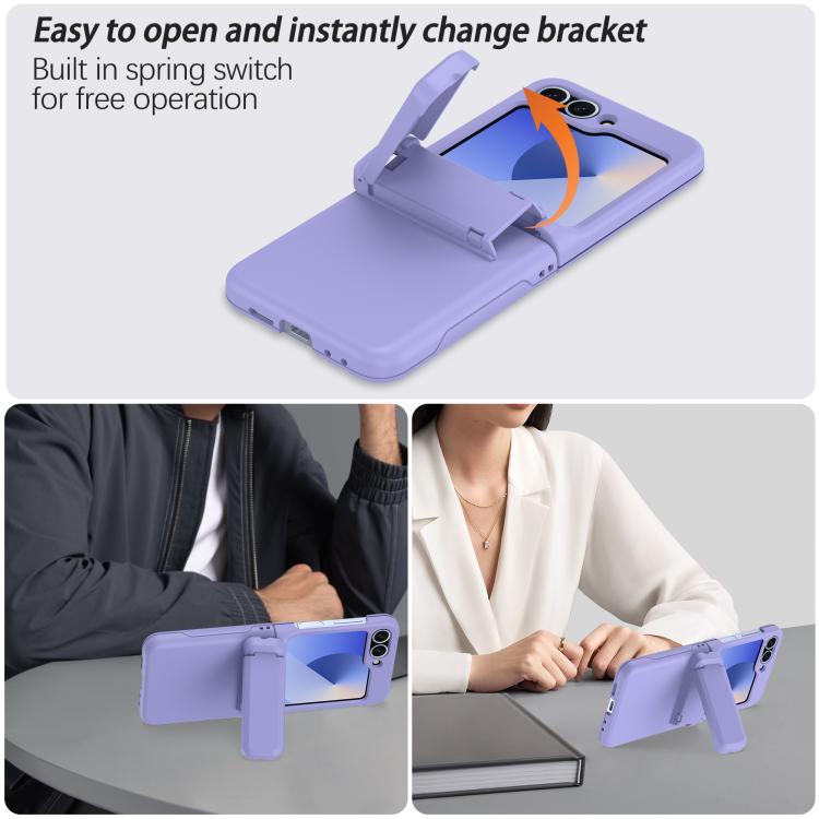 For Samsung Galaxy Z Flip6 5G Spring Rubber Chain Card Slot PC Folding Phone Case with Stand