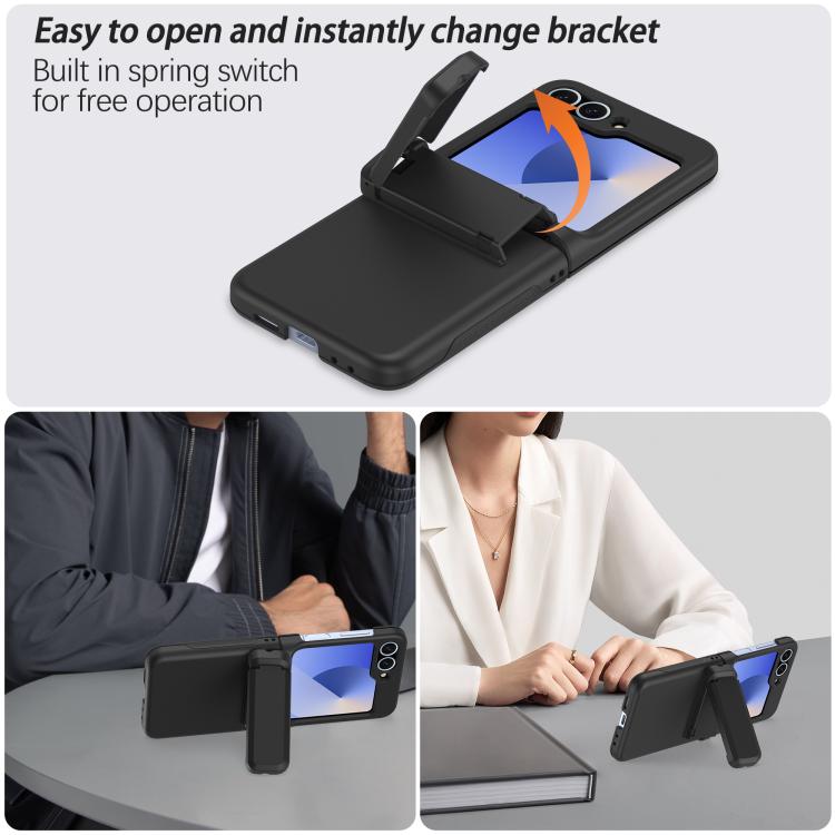 For Samsung Galaxy Z Flip6 5G Spring Rubber Chain Card Slot PC Folding Phone Case with Stand