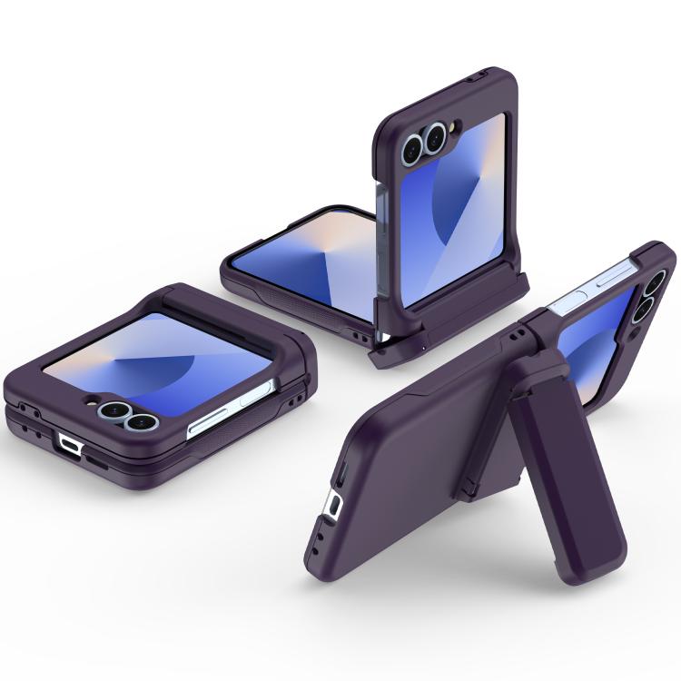 For Samsung Galaxy Z Flip6 5G Spring Rubber Chain Card Slot PC Folding Phone Case with Stand