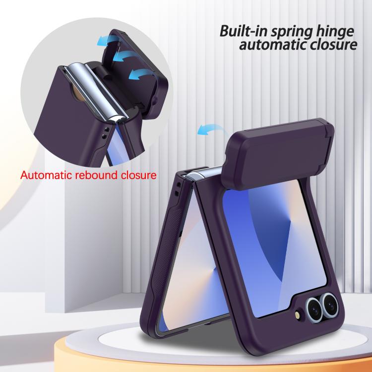 For Samsung Galaxy Z Flip6 5G Spring Rubber Chain Card Slot PC Folding Phone Case with Stand