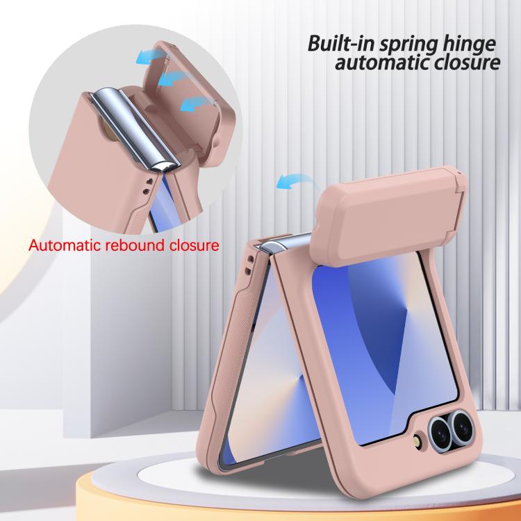 For Samsung Galaxy Z Flip6 5G Spring Rubber Chain Card Slot PC Folding Phone Case with Stand