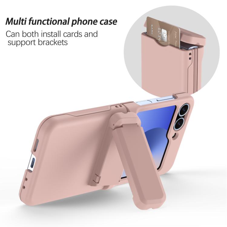 For Samsung Galaxy Z Flip6 5G Spring Rubber Chain Card Slot PC Folding Phone Case with Stand