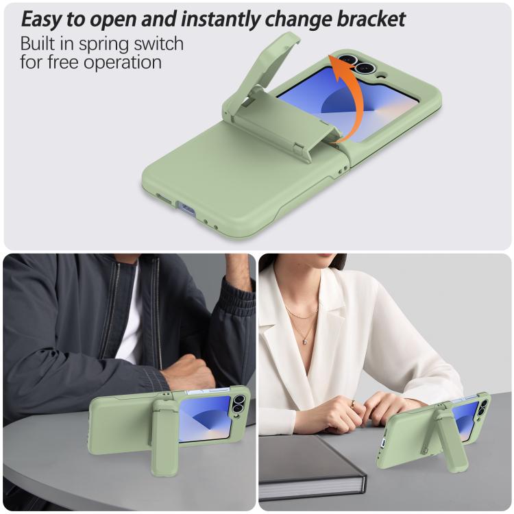 For Samsung Galaxy Z Flip6 5G Spring Rubber Chain Card Slot PC Folding Phone Case with Stand