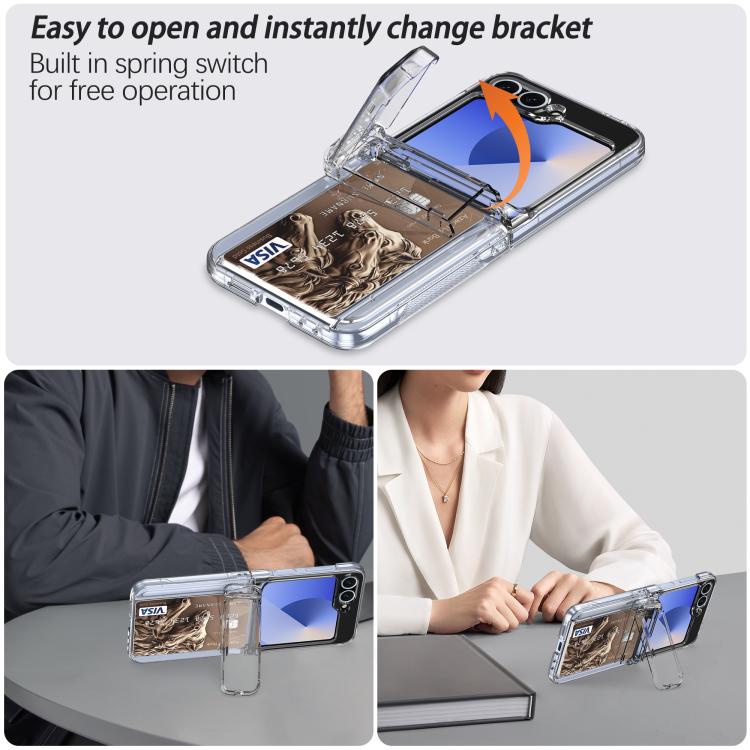 For Samsung Galaxy Z Flip5 5G Spring Rubber Chain Card Slot PC Folding Phone Case with Stand