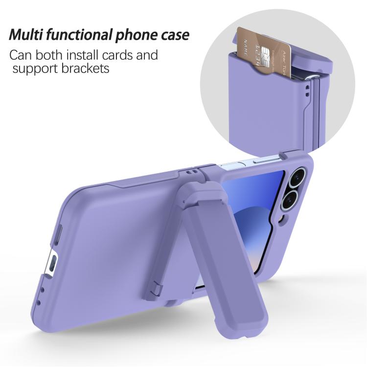 For Samsung Galaxy Z Flip5 5G Spring Rubber Chain Card Slot PC Folding Phone Case with Stand