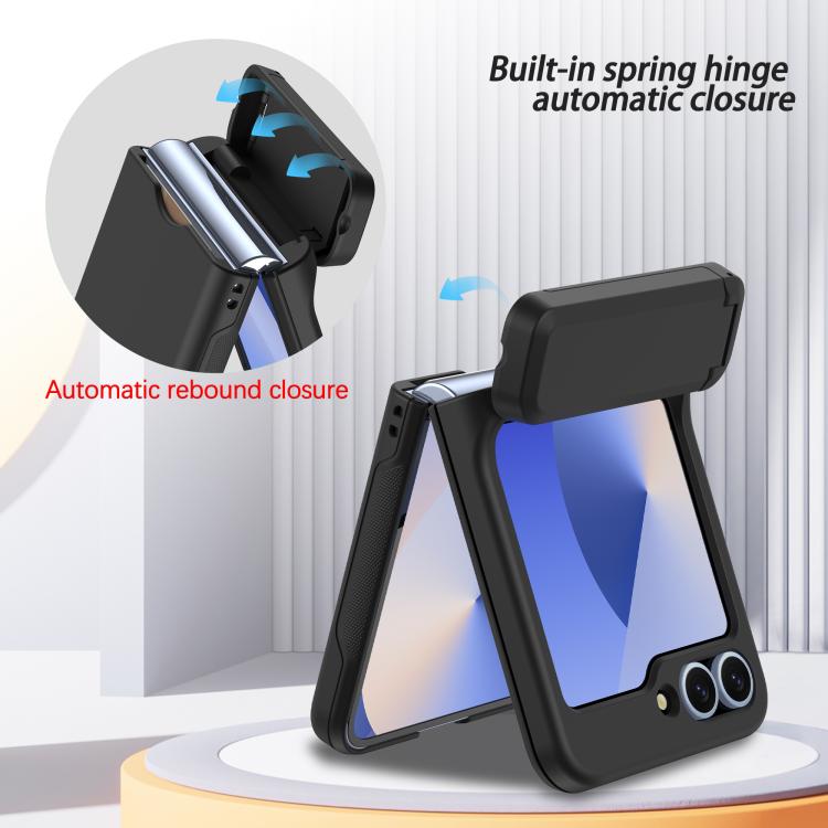 For Samsung Galaxy Z Flip5 5G Spring Rubber Chain Card Slot PC Folding Phone Case with Stand