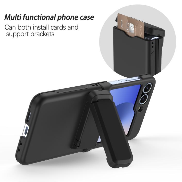 For Samsung Galaxy Z Flip5 5G Spring Rubber Chain Card Slot PC Folding Phone Case with Stand
