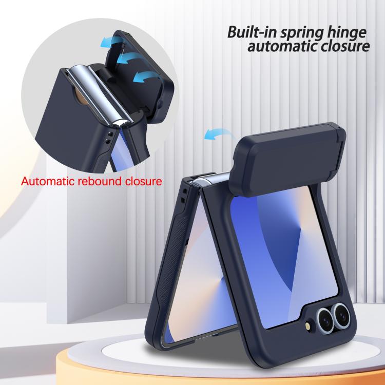 For Samsung Galaxy Z Flip5 5G Spring Rubber Chain Card Slot PC Folding Phone Case with Stand