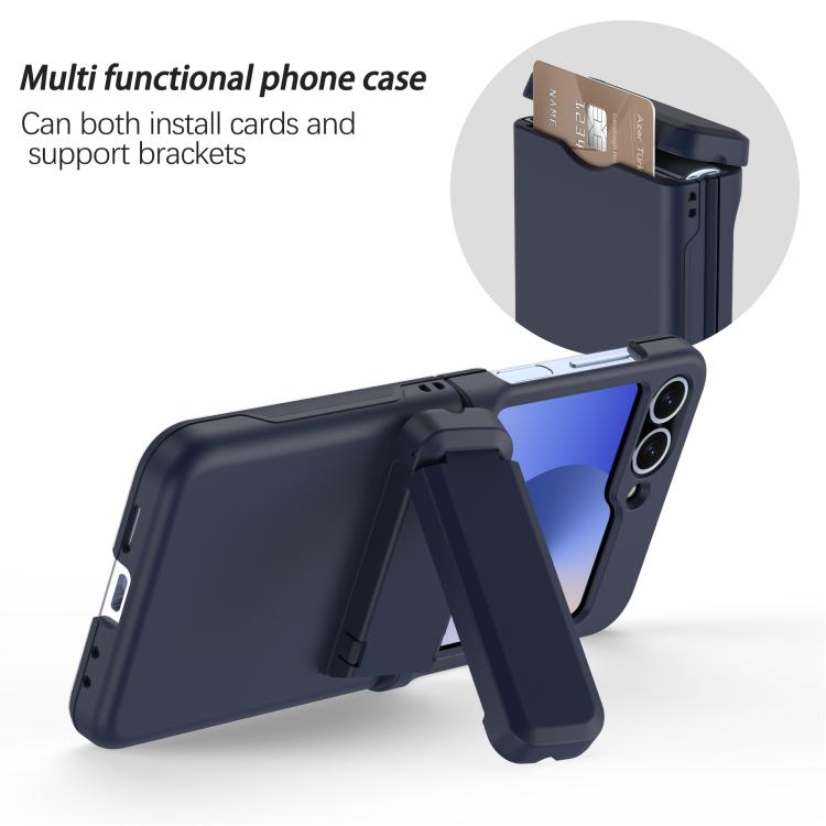 For Samsung Galaxy Z Flip5 5G Spring Rubber Chain Card Slot PC Folding Phone Case with Stand