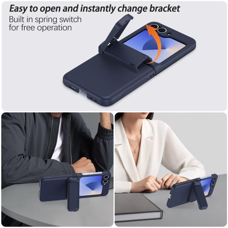 For Samsung Galaxy Z Flip5 5G Spring Rubber Chain Card Slot PC Folding Phone Case with Stand