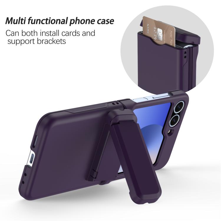 For Samsung Galaxy Z Flip5 5G Spring Rubber Chain Card Slot PC Folding Phone Case with Stand