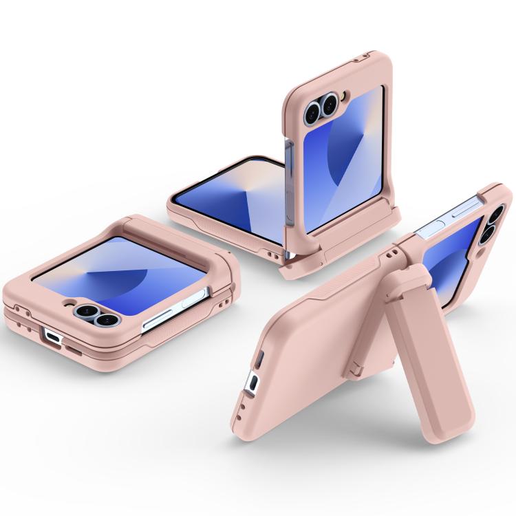 For Samsung Galaxy Z Flip5 5G Spring Rubber Chain Card Slot PC Folding Phone Case with Stand