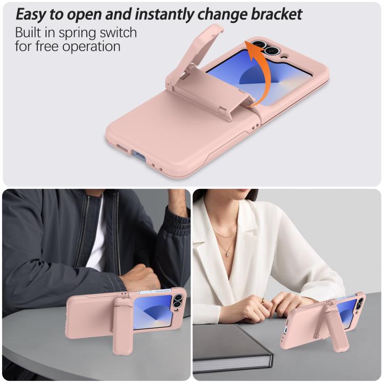 For Samsung Galaxy Z Flip5 5G Spring Rubber Chain Card Slot PC Folding Phone Case with Stand