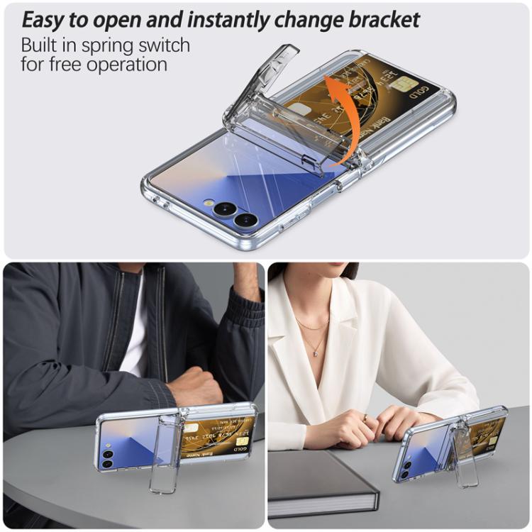 For Samsung Galaxy Z Flip7 5G Spring Rubber Chain Card Slot PC Folding Phone Case with Stand