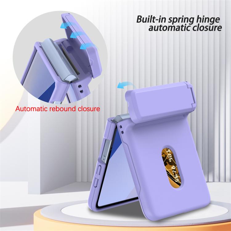 For Samsung Galaxy Z Flip7 5G Spring Rubber Chain Card Slot PC Folding Phone Case with Stand