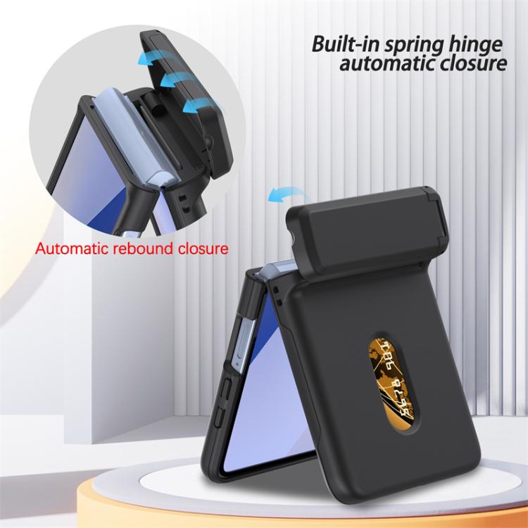 For Samsung Galaxy Z Flip7 5G Spring Rubber Chain Card Slot PC Folding Phone Case with Stand