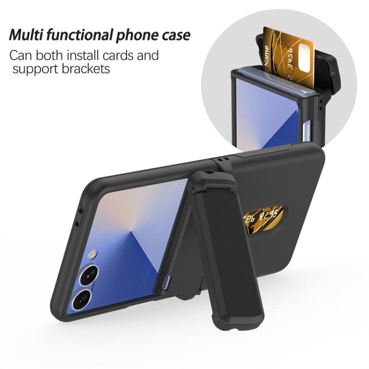 For Samsung Galaxy Z Flip7 5G Spring Rubber Chain Card Slot PC Folding Phone Case with Stand