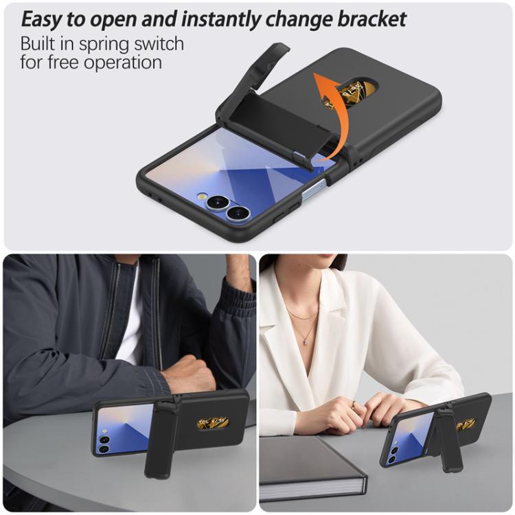 For Samsung Galaxy Z Flip7 5G Spring Rubber Chain Card Slot PC Folding Phone Case with Stand