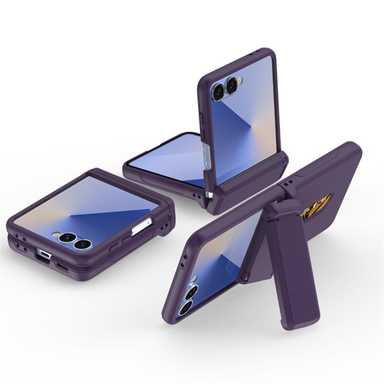 For Samsung Galaxy Z Flip7 5G Spring Rubber Chain Card Slot PC Folding Phone Case with Stand
