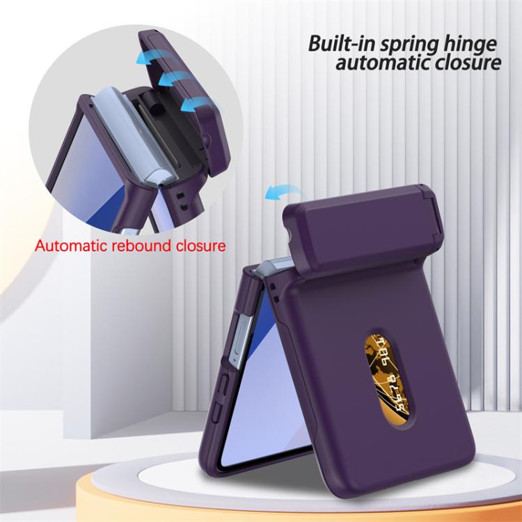 For Samsung Galaxy Z Flip7 5G Spring Rubber Chain Card Slot PC Folding Phone Case with Stand