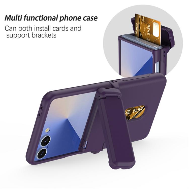 For Samsung Galaxy Z Flip7 5G Spring Rubber Chain Card Slot PC Folding Phone Case with Stand