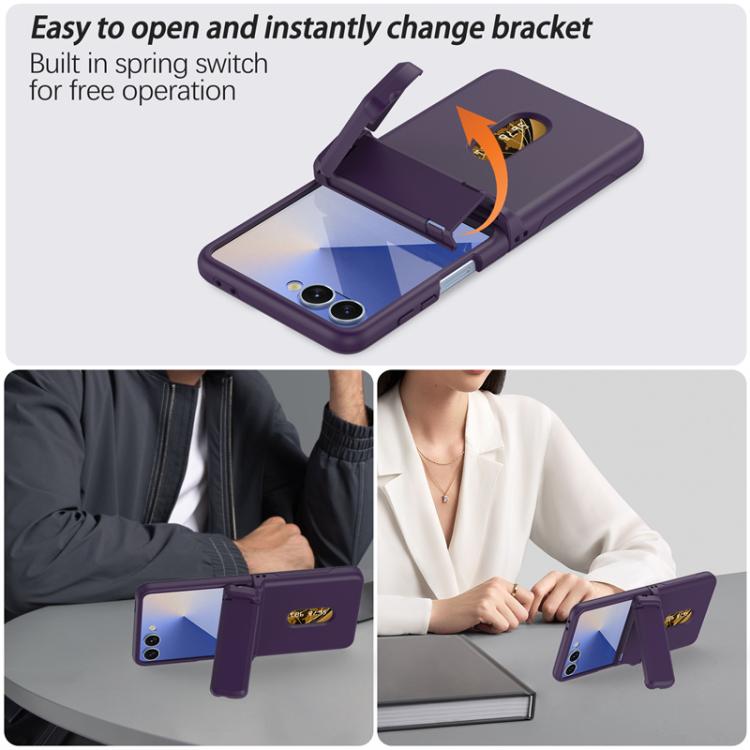 For Samsung Galaxy Z Flip7 5G Spring Rubber Chain Card Slot PC Folding Phone Case with Stand