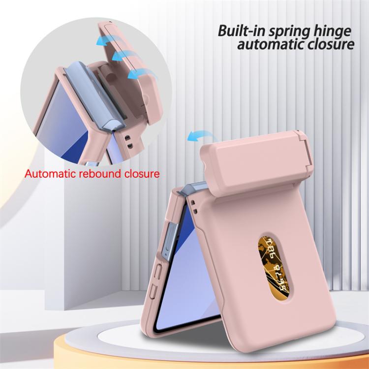 For Samsung Galaxy Z Flip7 5G Spring Rubber Chain Card Slot PC Folding Phone Case with Stand