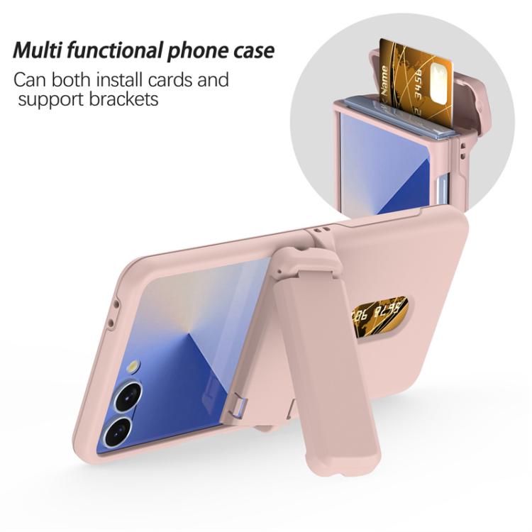For Samsung Galaxy Z Flip7 5G Spring Rubber Chain Card Slot PC Folding Phone Case with Stand