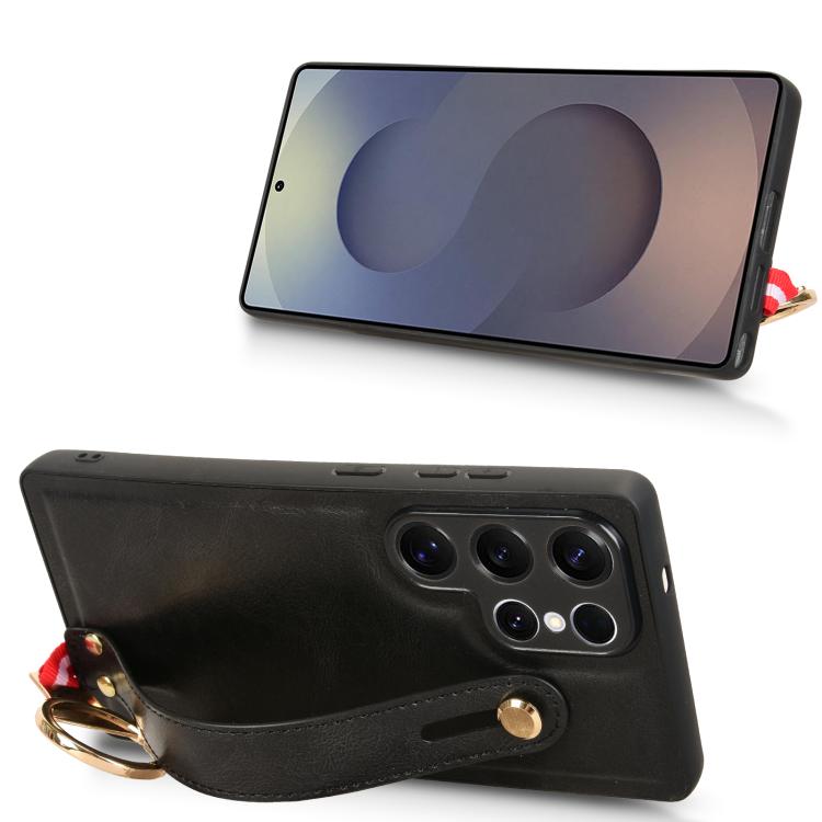 For Samsung Galaxy S25 Ultra 5G Wristband Leather Back Phone Case