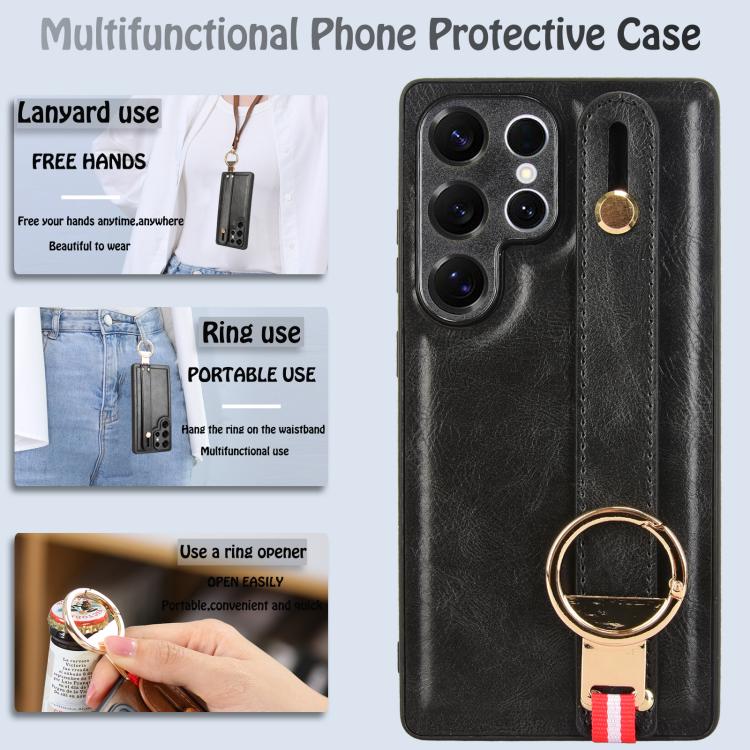 For Samsung Galaxy S25 Ultra 5G Wristband Leather Back Phone Case