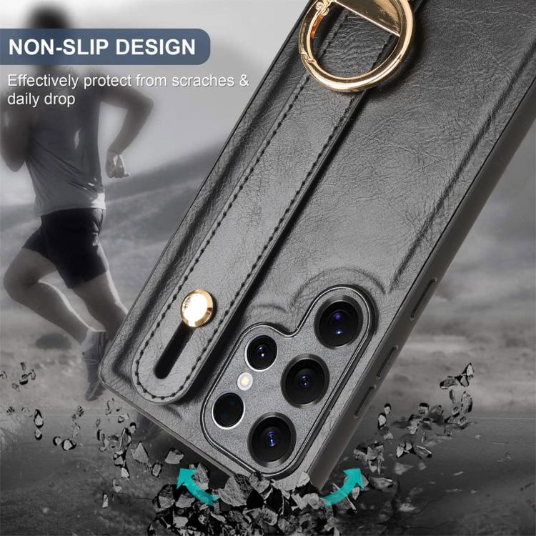 For Samsung Galaxy S25 Ultra 5G Wristband Leather Back Phone Case