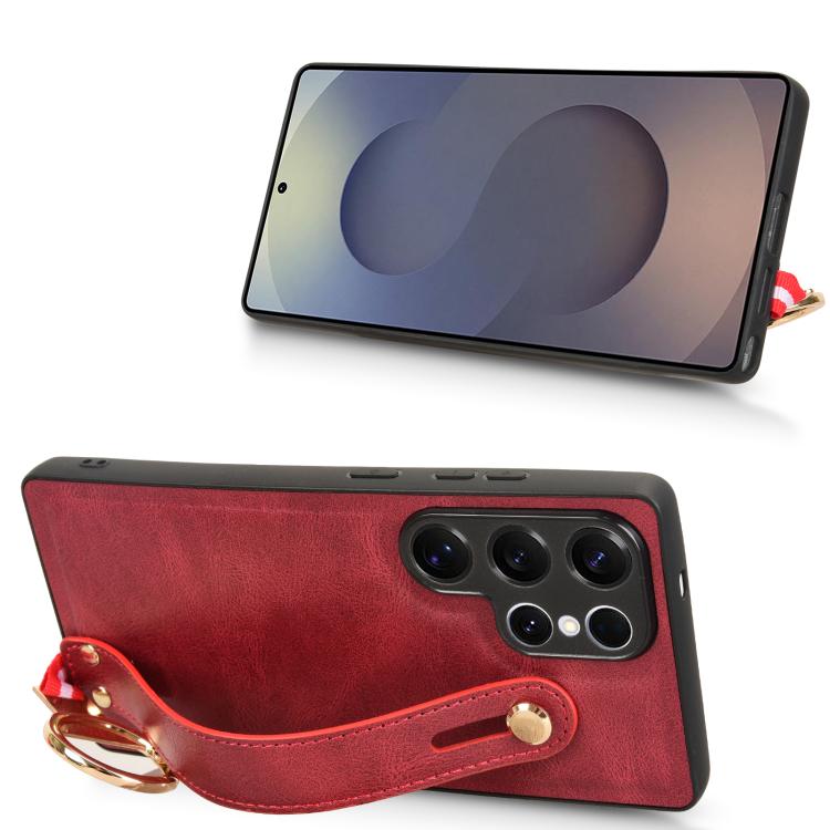 For Samsung Galaxy S25 Ultra 5G Wristband Leather Back Phone Case