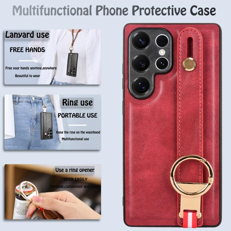 For Samsung Galaxy S25 Ultra 5G Wristband Leather Back Phone Case