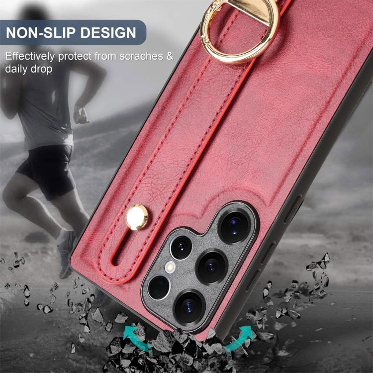 For Samsung Galaxy S25 Ultra 5G Wristband Leather Back Phone Case