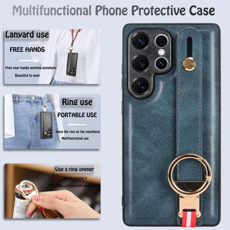For Samsung Galaxy S25 Ultra 5G Wristband Leather Back Phone Case