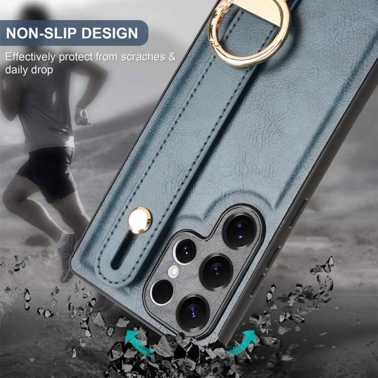 For Samsung Galaxy S25 Ultra 5G Wristband Leather Back Phone Case
