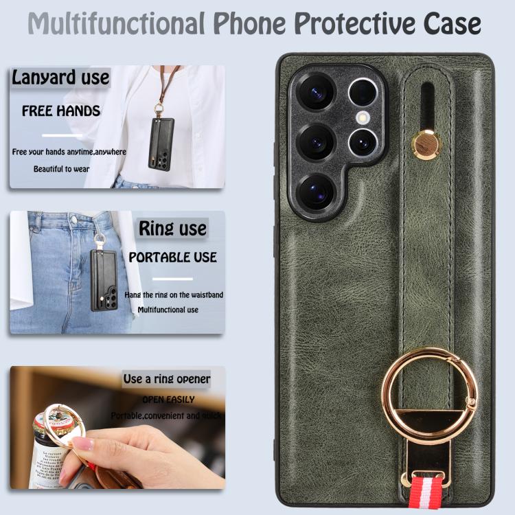 For Samsung Galaxy S25 Ultra 5G Wristband Leather Back Phone Case