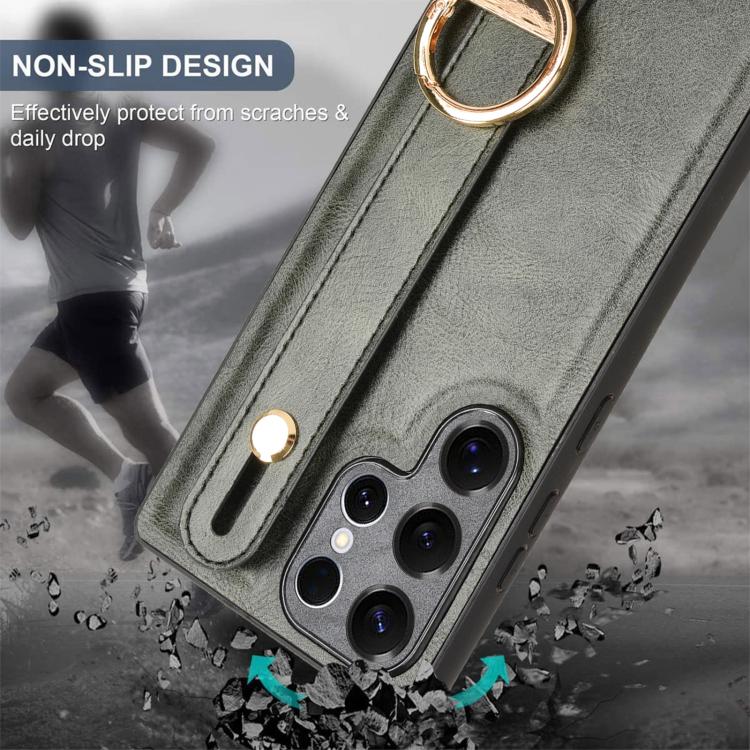 For Samsung Galaxy S25 Ultra 5G Wristband Leather Back Phone Case